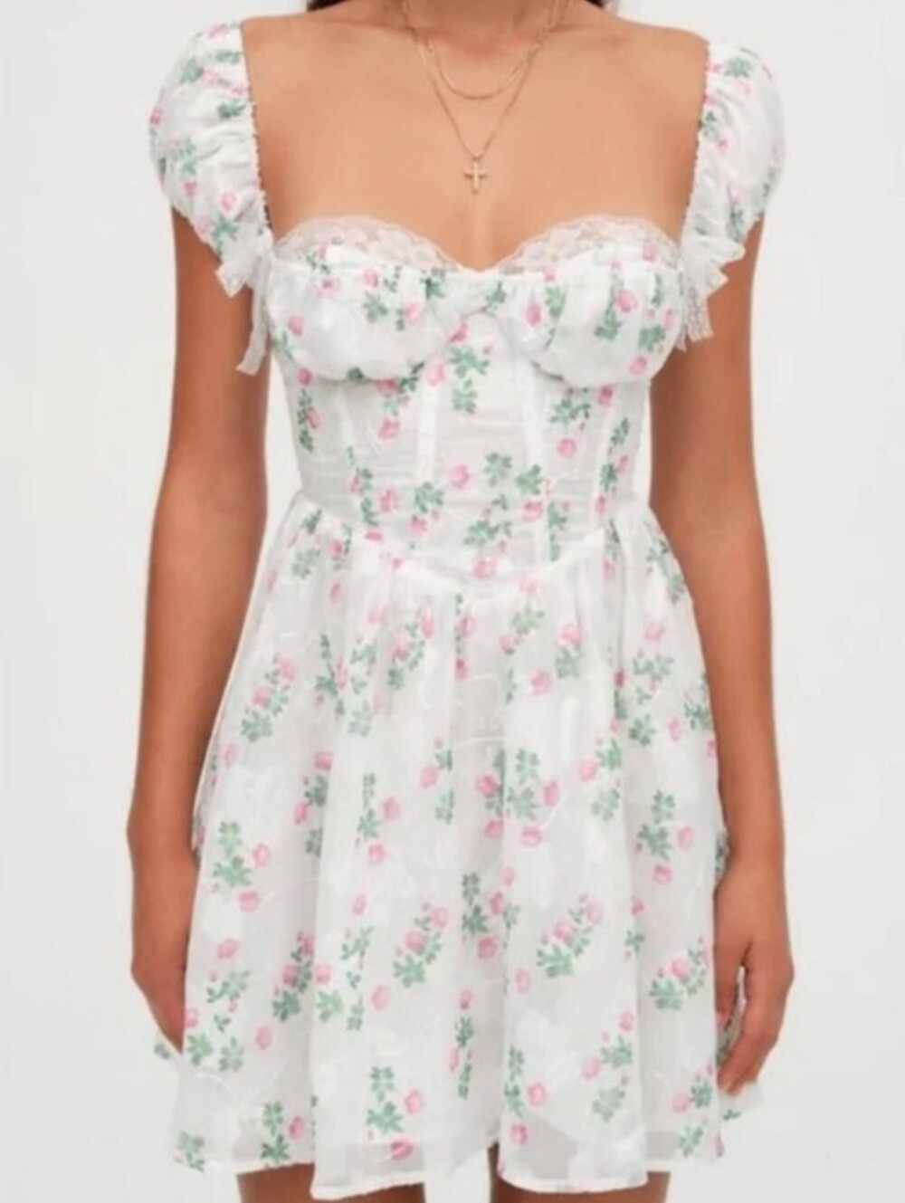 New For Love & Lemons Bunny & Babe Remi Puff Sleeve Mini Dress White Size Large